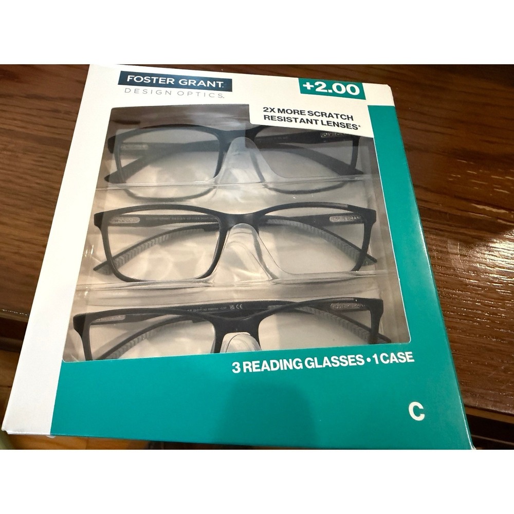 Foster Grant Design Optics Classic Reading Glasses +2.00  3 Pack NEW with case